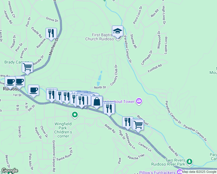 map of restaurants, bars, coffee shops, grocery stores, and more near 101 North Street in Ruidoso