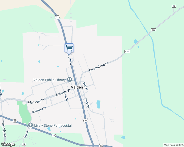 map of restaurants, bars, coffee shops, grocery stores, and more near 300 Greensboro Street in Vaiden