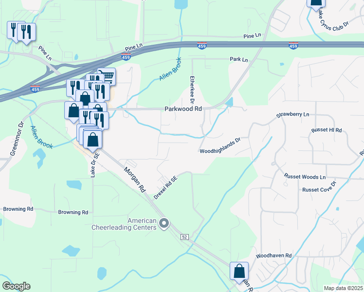 map of restaurants, bars, coffee shops, grocery stores, and more near 2768 Southwood View in Bessemer