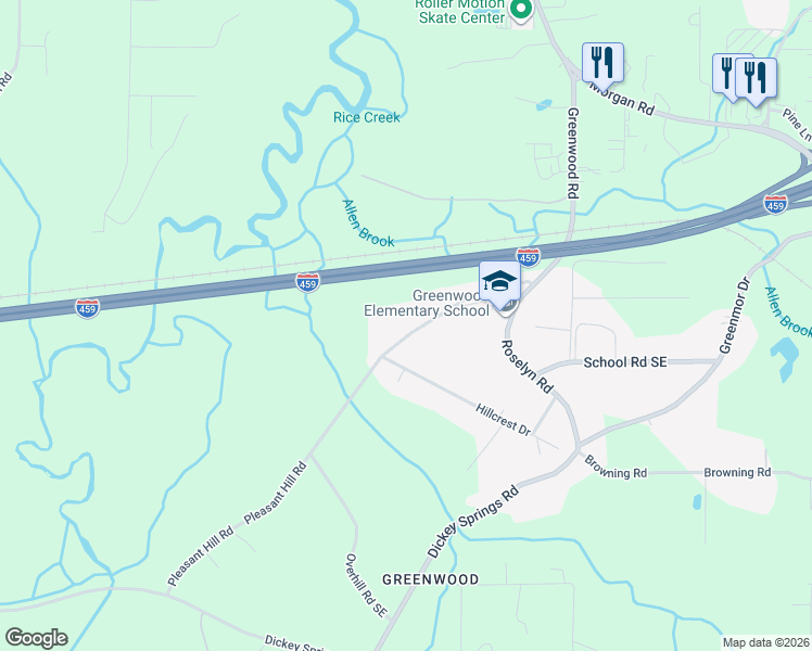 map of restaurants, bars, coffee shops, grocery stores, and more near 5044 Pleasant Hill Rd in Bessemer