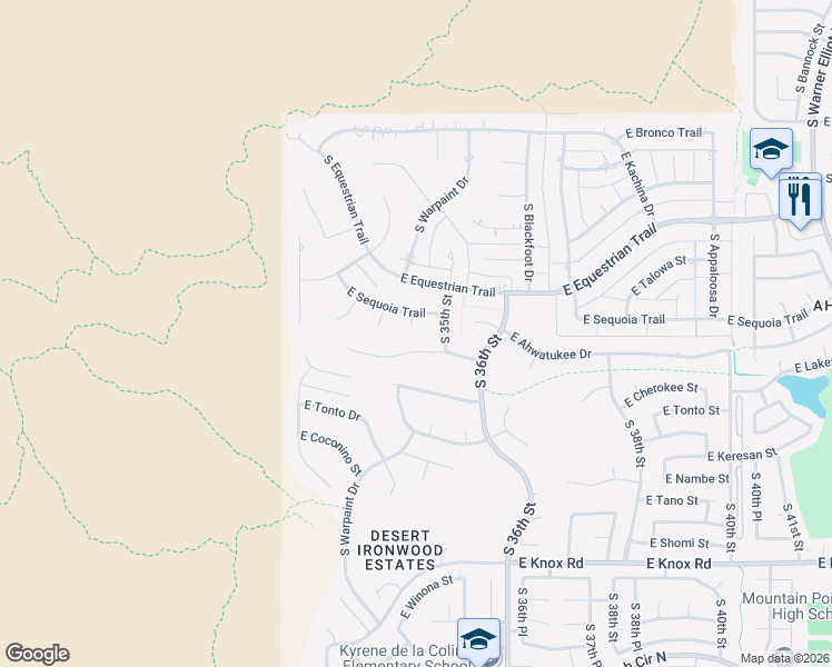 map of restaurants, bars, coffee shops, grocery stores, and more near 12239 South Yaki Court in Phoenix