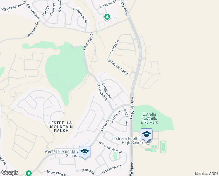 map of restaurants, bars, coffee shops, grocery stores, and more near 17573 West Agave Court in Goodyear