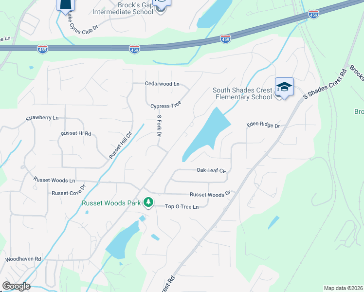map of restaurants, bars, coffee shops, grocery stores, and more near 3678 Guyton Road in Hoover