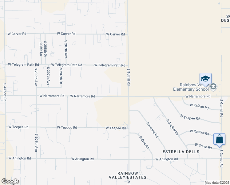 map of restaurants, bars, coffee shops, grocery stores, and more near 12232 South 203rd Avenue in Buckeye
