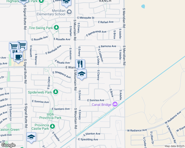 map of restaurants, bars, coffee shops, grocery stores, and more near 11327 East Shepperd Avenue in Mesa