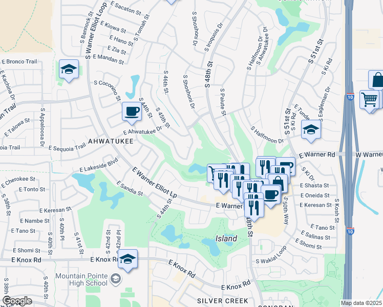 map of restaurants, bars, coffee shops, grocery stores, and more near 4417 East Ponca Street in Phoenix