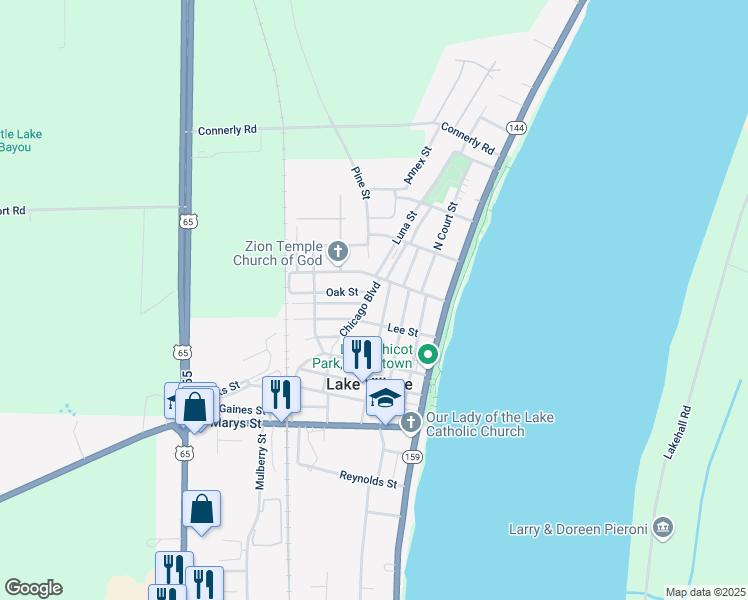 map of restaurants, bars, coffee shops, grocery stores, and more near 434 Chicago Boulevard in Lake Village