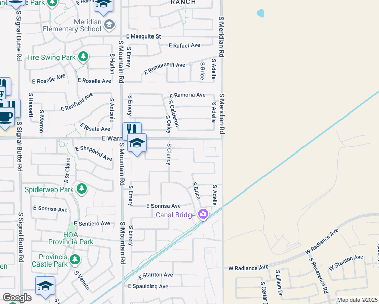 map of restaurants, bars, coffee shops, grocery stores, and more near 11449 East Shepperd Avenue in Mesa