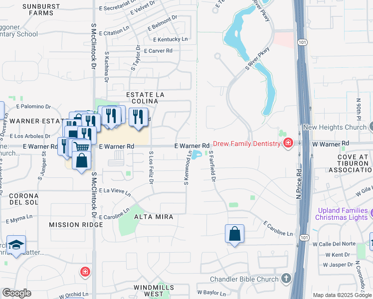 map of restaurants, bars, coffee shops, grocery stores, and more near 8804 South Kenwood Lane in Tempe