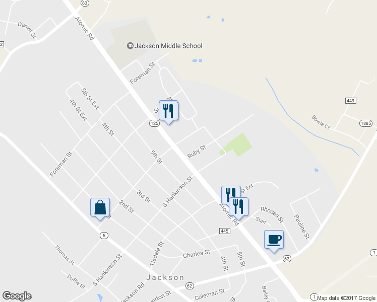 map of restaurants, bars, coffee shops, grocery stores, and more near 309 Atomic Rd in Jackson