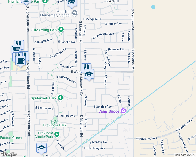 map of restaurants, bars, coffee shops, grocery stores, and more near 11327 East Shepperd Avenue in Mesa
