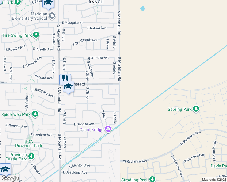 map of restaurants, bars, coffee shops, grocery stores, and more near 11525 East Corbin Avenue in Mesa