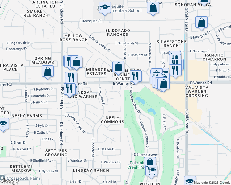 map of restaurants, bars, coffee shops, grocery stores, and more near 866 South Nielson Street in Gilbert