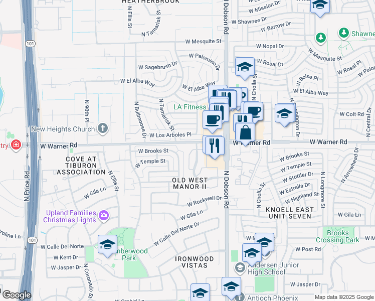 map of restaurants, bars, coffee shops, grocery stores, and more near 1911 North Tamarisk Drive in Chandler