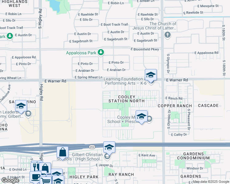 map of restaurants, bars, coffee shops, grocery stores, and more near 879 South Annie Lane in Gilbert