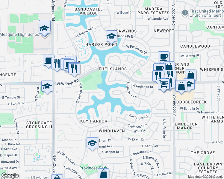 map of restaurants, bars, coffee shops, grocery stores, and more near 1156 W Sea Fog Dr in Gilbert