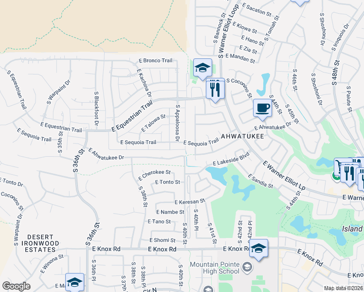 map of restaurants, bars, coffee shops, grocery stores, and more near 3951 East Sequoia Trail in Phoenix