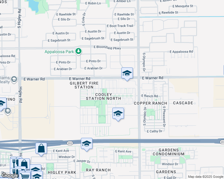 map of restaurants, bars, coffee shops, grocery stores, and more near 878 South Huish Drive in Gilbert