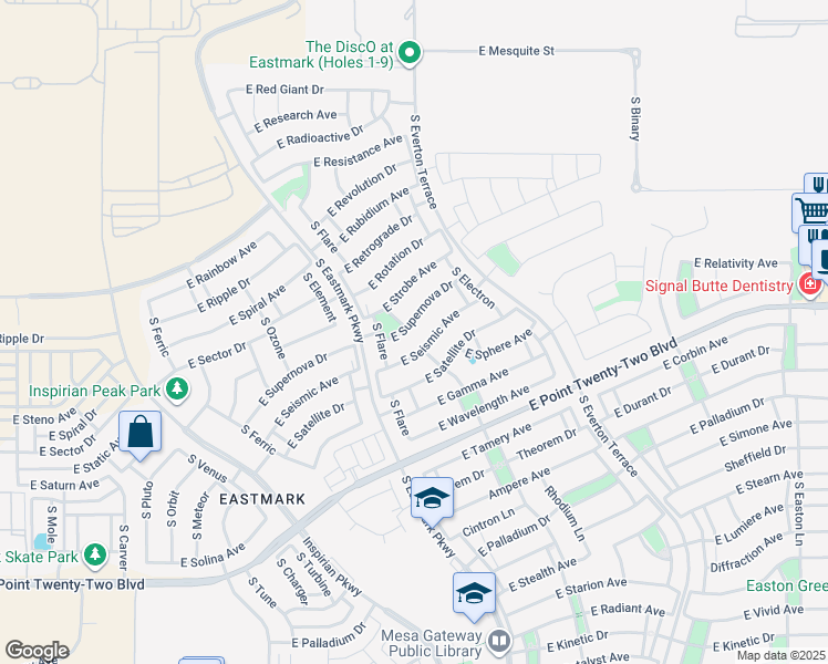 map of restaurants, bars, coffee shops, grocery stores, and more near 10016 East Seismic Avenue in Mesa