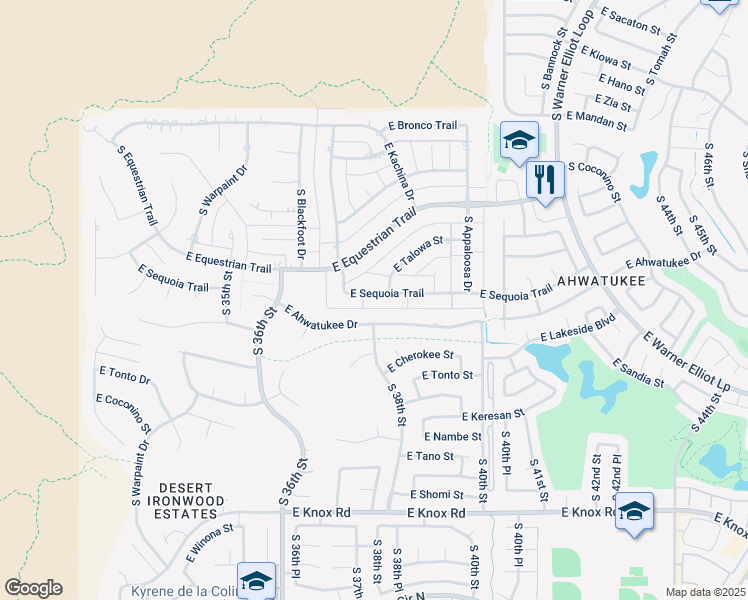 map of restaurants, bars, coffee shops, grocery stores, and more near 3745 East Sequoia Trail in Phoenix