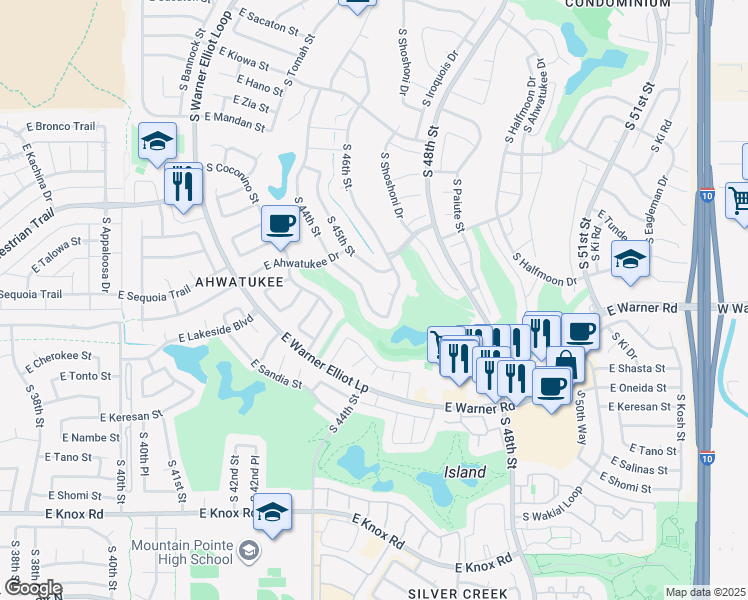map of restaurants, bars, coffee shops, grocery stores, and more near 12254 South 44th Street in Phoenix