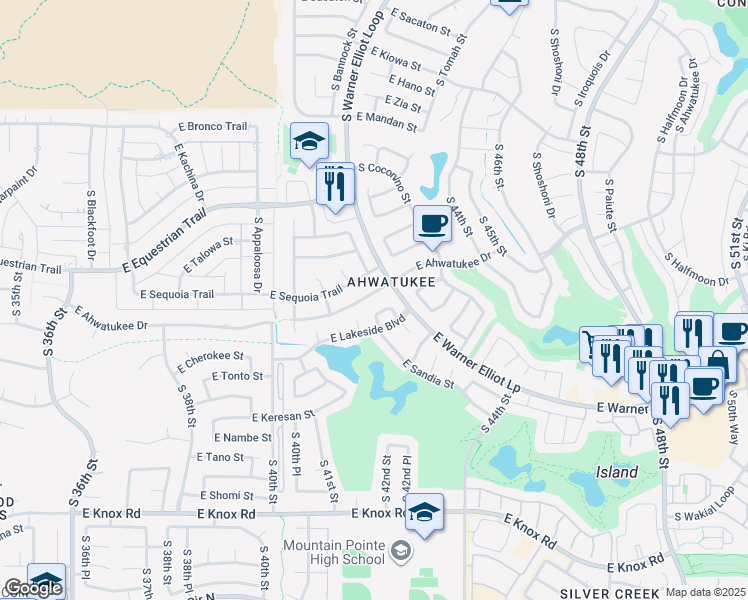 map of restaurants, bars, coffee shops, grocery stores, and more near 4235 East Ahwatukee Drive in Phoenix
