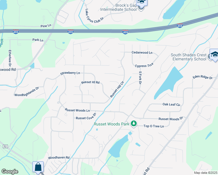 map of restaurants, bars, coffee shops, grocery stores, and more near 1305 South Chase Circle in Hoover