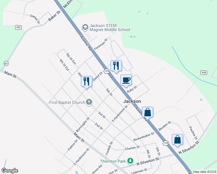 map of restaurants, bars, coffee shops, grocery stores, and more near 403 5th Street in Jackson