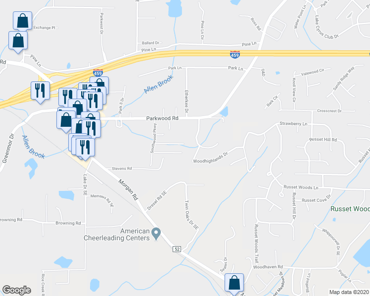 map of restaurants, bars, coffee shops, grocery stores, and more near 2752 Southwood Lane in Bessemer