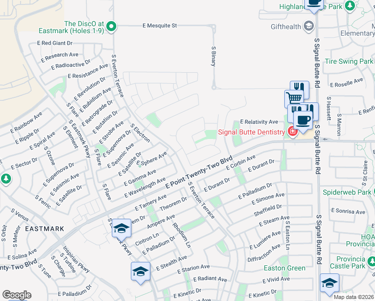 map of restaurants, bars, coffee shops, grocery stores, and more near 10258 East Gamma Avenue in Mesa