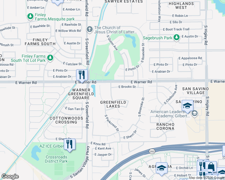 map of restaurants, bars, coffee shops, grocery stores, and more near 2567 East Brooks Street in Gilbert