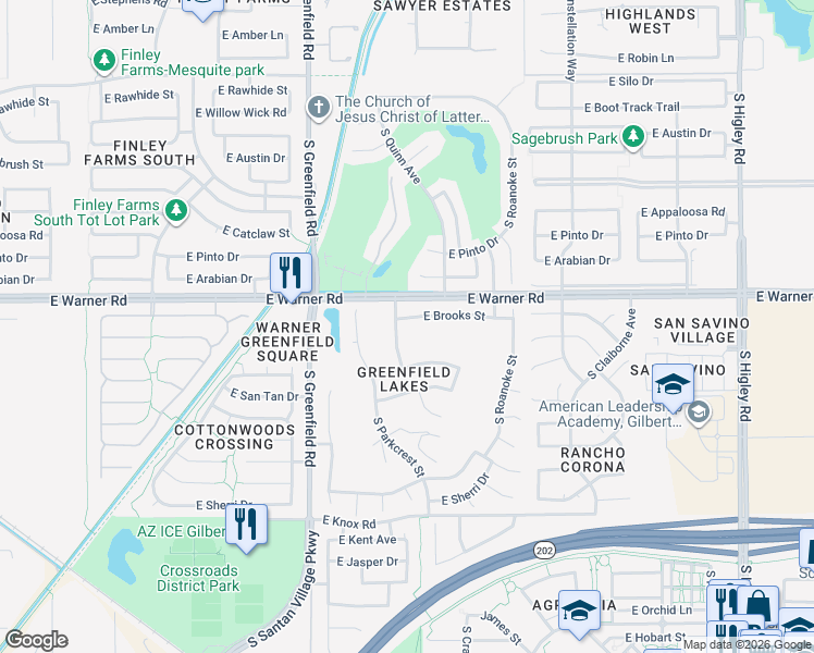 map of restaurants, bars, coffee shops, grocery stores, and more near 2567 East Brooks Street in Gilbert