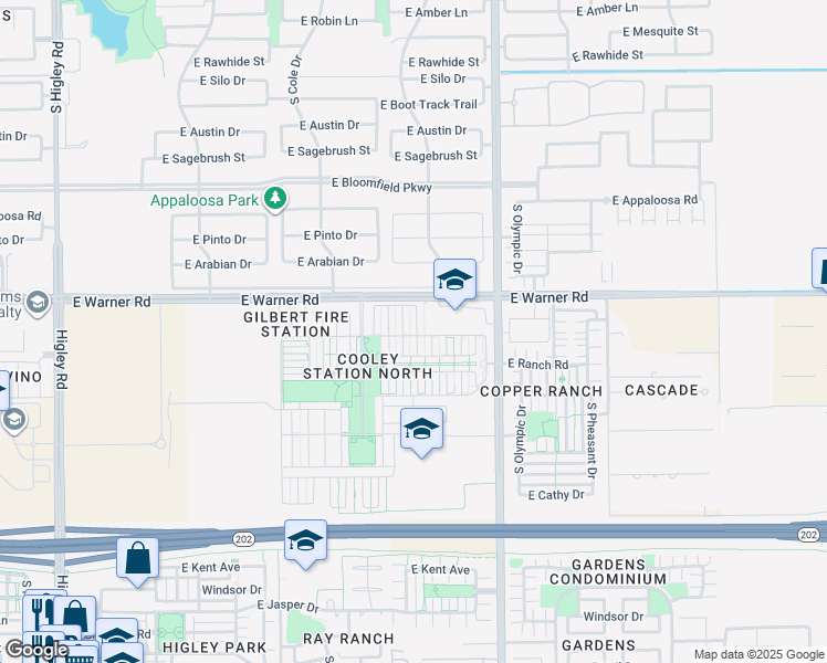 map of restaurants, bars, coffee shops, grocery stores, and more near 878 South Huish Drive in Gilbert