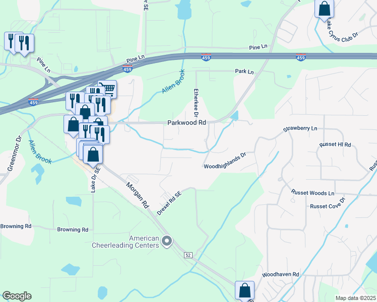 map of restaurants, bars, coffee shops, grocery stores, and more near 2774 Southwood Lane in Bessemer