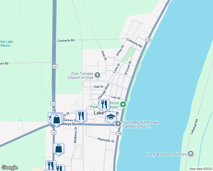 map of restaurants, bars, coffee shops, grocery stores, and more near 434 Chicago Boulevard in Lake Village