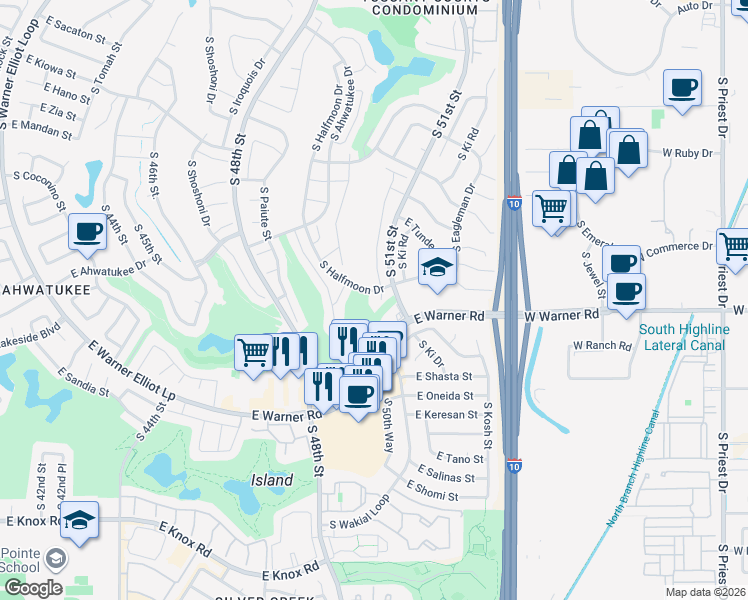 map of restaurants, bars, coffee shops, grocery stores, and more near 12142 South Tomi Drive in Phoenix