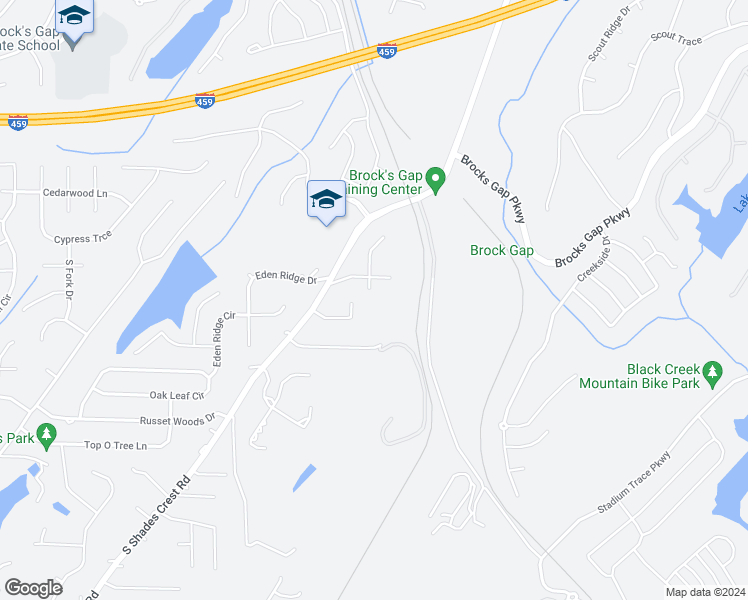 map of restaurants, bars, coffee shops, grocery stores, and more near 5911 Shades Run Circle in Hoover