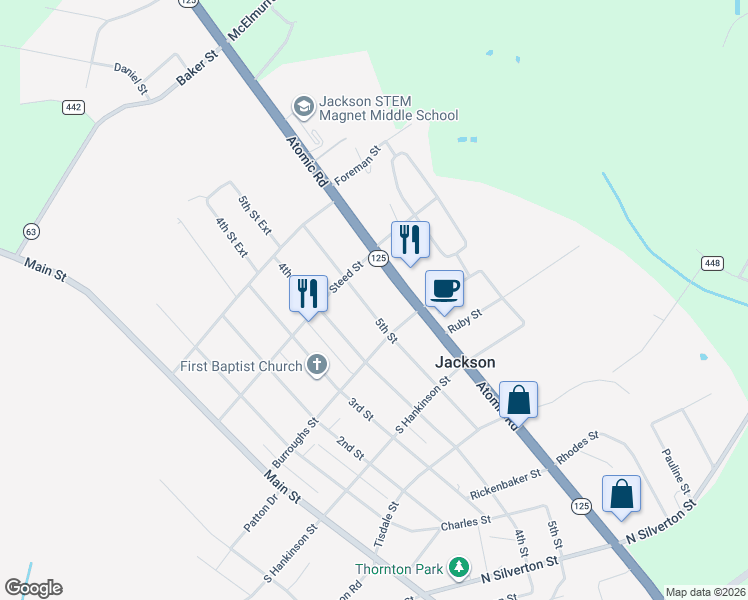 map of restaurants, bars, coffee shops, grocery stores, and more near 403 5th Street in Jackson