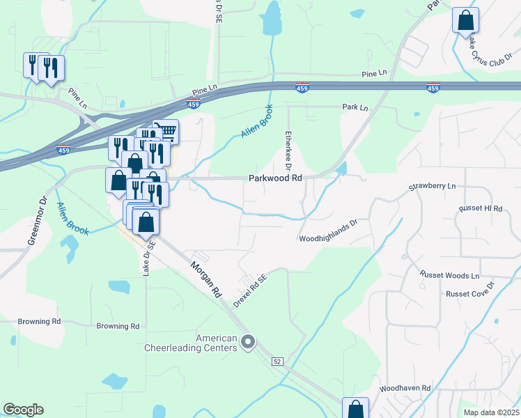 map of restaurants, bars, coffee shops, grocery stores, and more near 2791 Southwood View in Bessemer