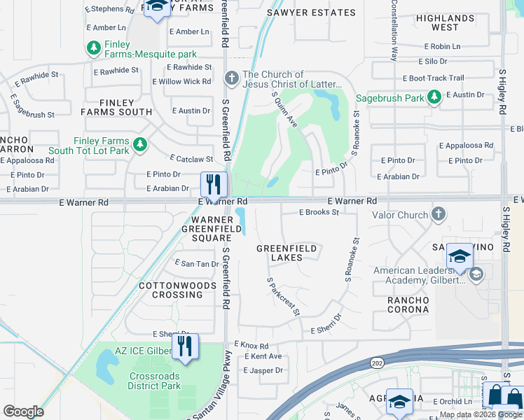map of restaurants, bars, coffee shops, grocery stores, and more near 824 South Parkcrest Street in Gilbert