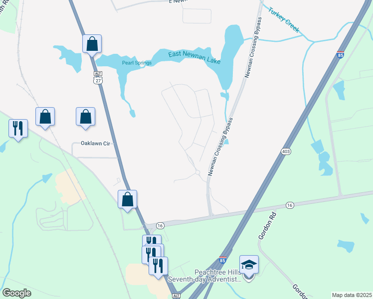 map of restaurants, bars, coffee shops, grocery stores, and more near 1032 East Gordon Road in Newnan