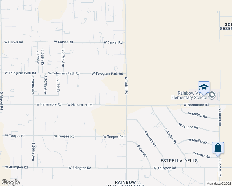 map of restaurants, bars, coffee shops, grocery stores, and more near 20340 West Narramore Road in Buckeye