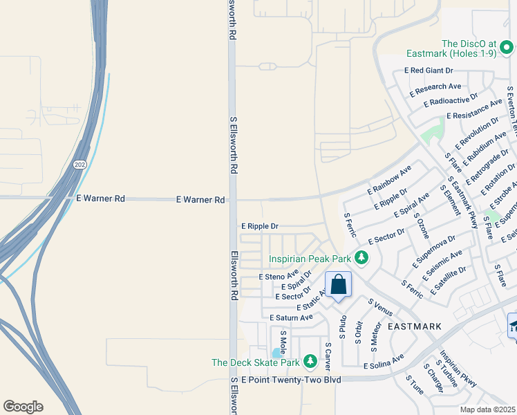 map of restaurants, bars, coffee shops, grocery stores, and more near 11709-12399 South Ellsworth Road in Mesa