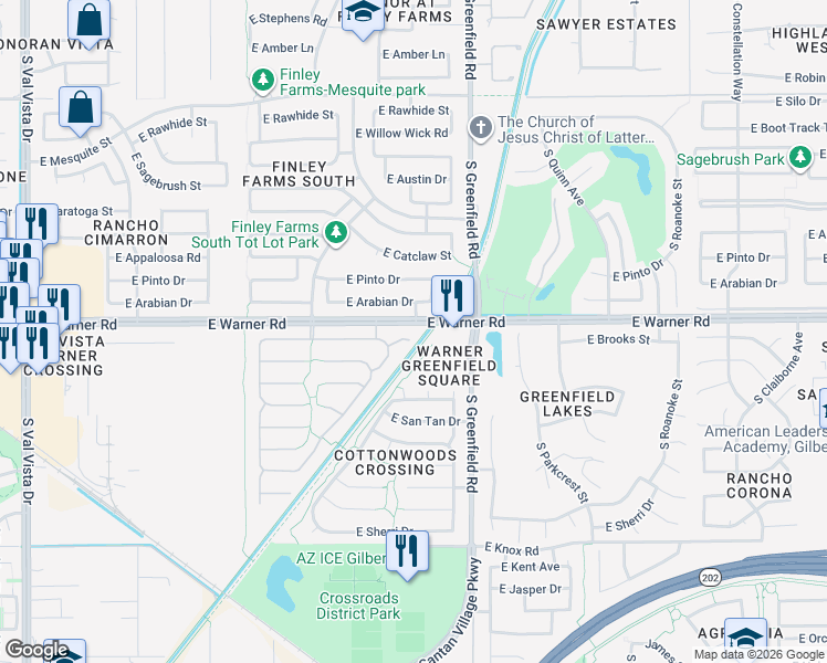 map of restaurants, bars, coffee shops, grocery stores, and more near in Gilbert