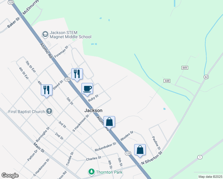 map of restaurants, bars, coffee shops, grocery stores, and more near 804 Ruby Street in Jackson