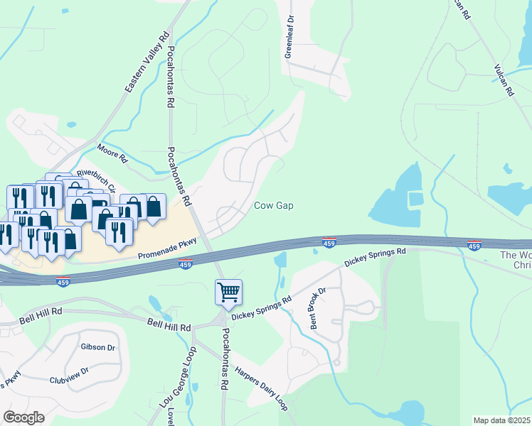 map of restaurants, bars, coffee shops, grocery stores, and more near 5870 Ridgeline Drive in Bessemer