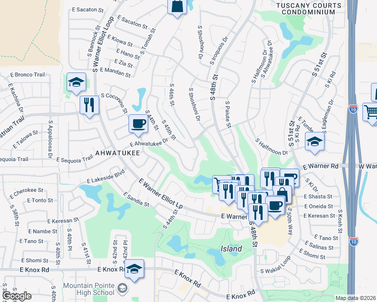 map of restaurants, bars, coffee shops, grocery stores, and more near 12211 South 46th Street in Phoenix