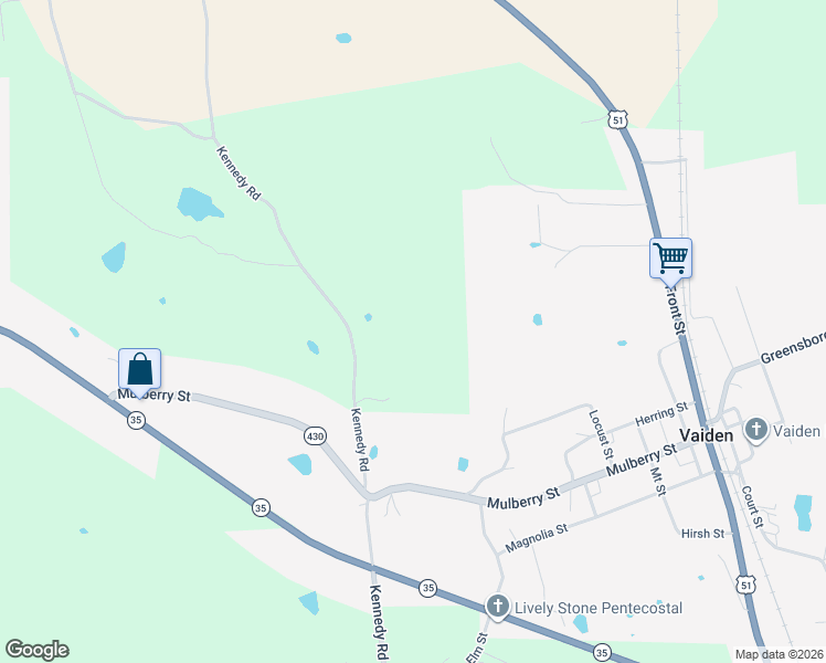 map of restaurants, bars, coffee shops, grocery stores, and more near 294 County Road 325 in Vaiden