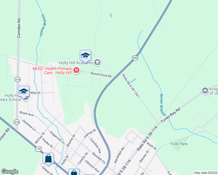 map of restaurants, bars, coffee shops, grocery stores, and more near 119 Off Highway in Holly Hill