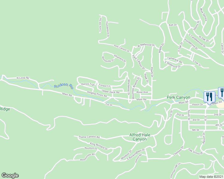 map of restaurants, bars, coffee shops, grocery stores, and more near Chipmonk Avenue in Ruidoso